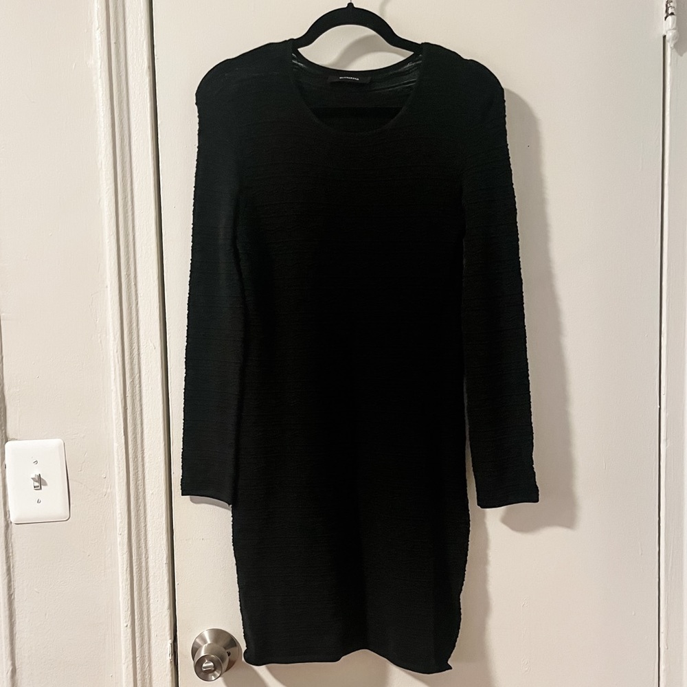 Olivaceous Black Long Sleeve Bodycon Dress, Size L